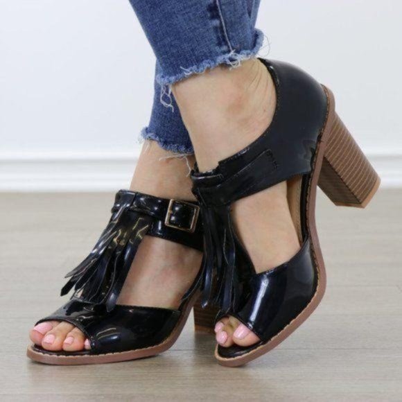 Shoes - Patent Rockabilly Oxford High Heels With Tassel